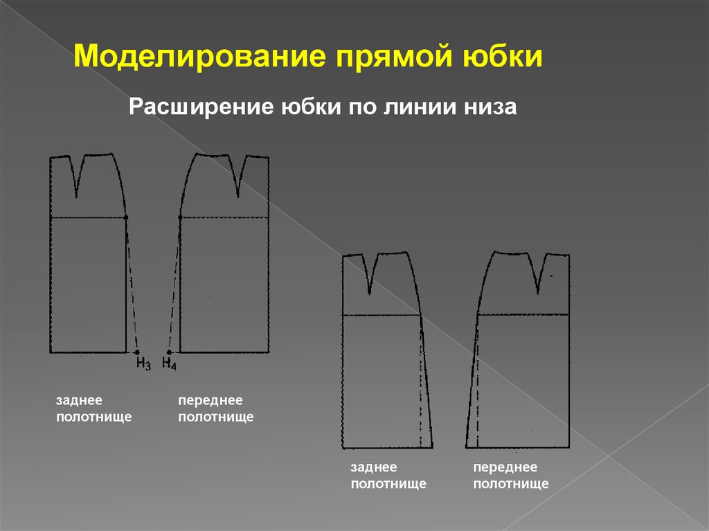 Расширение прямой юбки. Моделирование прямой юбки. Расширение низа прямой юбки. Расширение прямой юбки по линии низа. Моделирование расширения прямой юбки по линии низа.