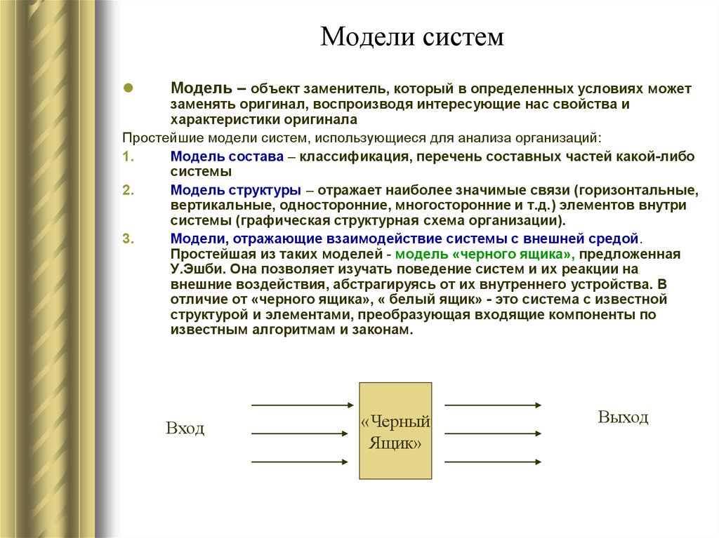 Отличает эту модель. Типы моделей систем Информатика 11. Модель системы. Примеры моделей систем. Модель структуры системы.