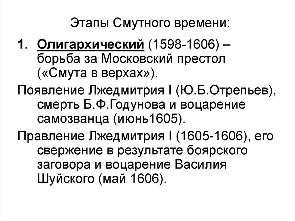 Этапы смуты. Первый этап смуты (1598-1605). Первый этап смуты. Этап развития смутного времени-3. Этапы смуты 17 века.