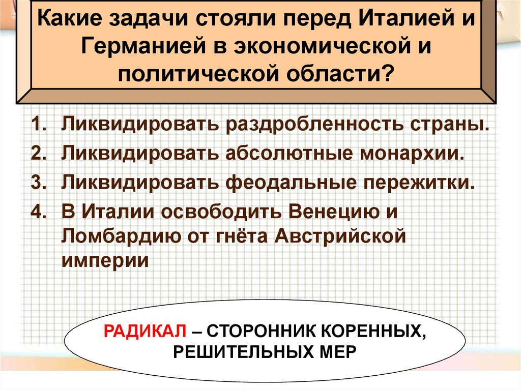 Укажите политические. Политические задачи. Политические задачи стоявшие перед итальянским народом в 50-60. Какие задачи стояли в экономической и политической области Германии. Политическая задача.