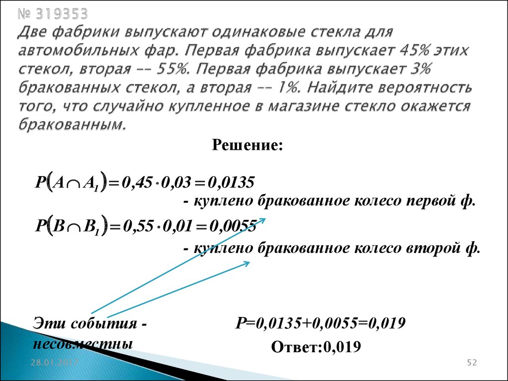 Первая фабрика выпускает 30 стекол вторая 70. Две фабрики выпускают одинаковые стекла для автомобильных фар первая. На двух фабриках выпускают одинаковые стекла для автомобильных фар. Две фабрики выпускают одинаковые стёкла для автомобильных фар. Две фабрики выпускают одинаковые стекла.