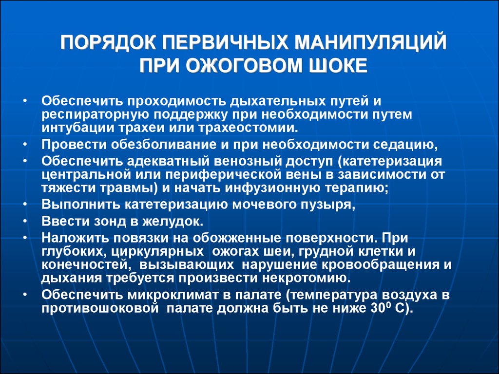 Интенсивное направление. Мероприятия при ожоговом шоке. Порядок первичных неотложных мероприятий при ожоговом шоке. Противошоковые мероприятия при ожоговом шоке. Первичные манипуляции при ожоговом шоке.