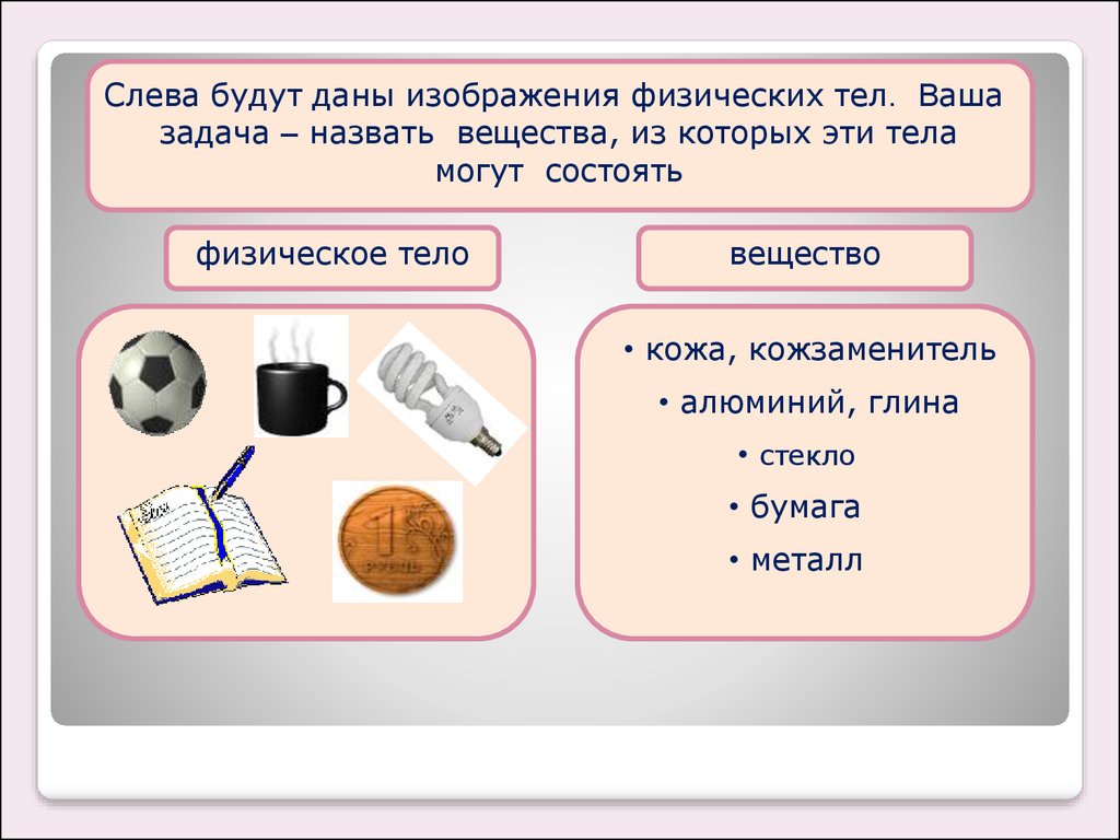 4 физические тела. Физическое тело и вещество примеры. Тело и вещество физика. Вещество это в физике. Физические тела примеры.