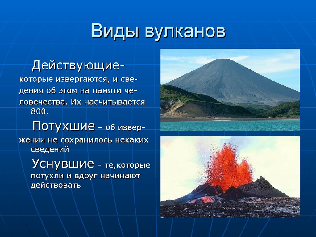 Вулканизм характеристика. Вулканы презентация. Виды вулканов. Какие бывают вулканы. Вулканы бывают потухшие действующие и.