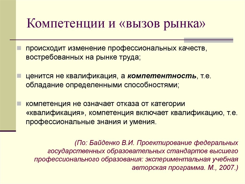 Профессиональное изменение. Компетенция и квалификация. Вызовы рынка. Компетенции востребованные на рынке труда. Рыночный вызов.