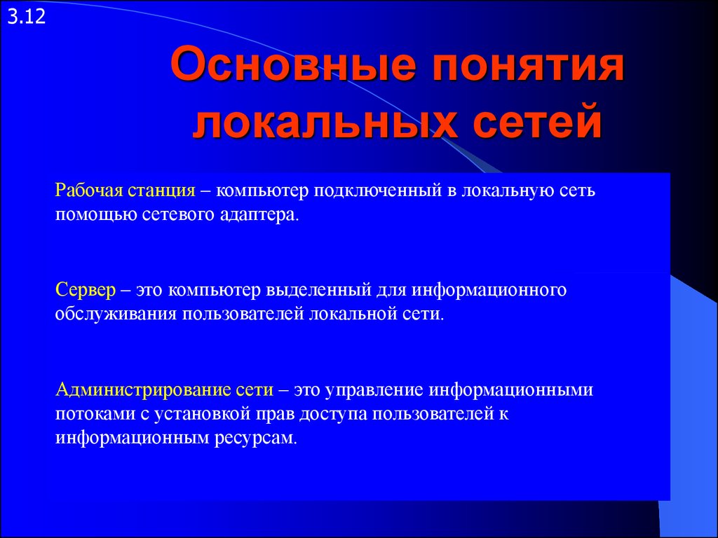 Сеть понятий. Основные понятия локальной компьютерной сети. Локальные компьютерные сети, базовые понятия. 3. Основные понятия локальной компьютерной сети. Основные понятия локальных вычислительных сетей.