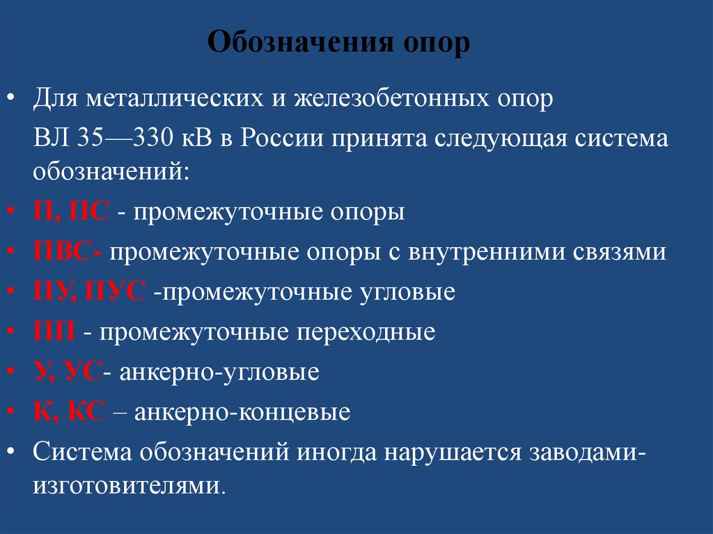 Обозначения опор