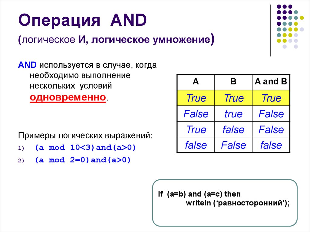 Операция логического умножения это операция