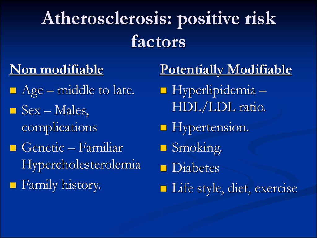 Atherosclerosis: positive risk factors