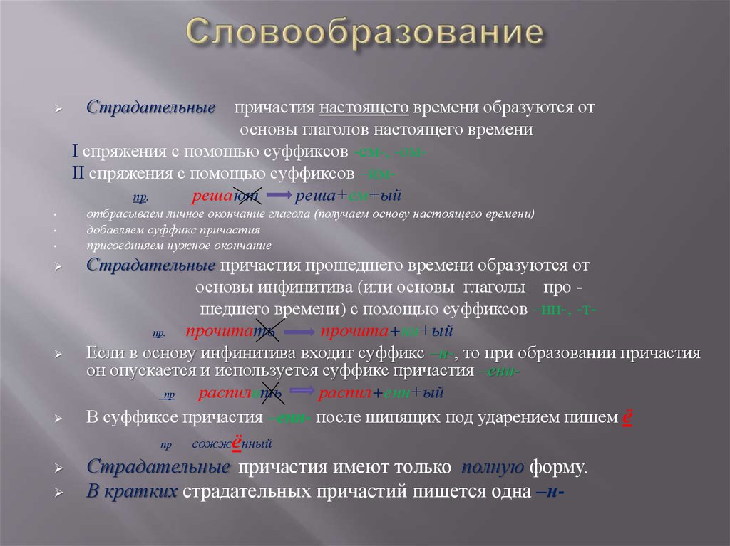 После суффикса вш. Словообразование причастий. Словообразование страдательных причастий. Словообразовательные суффиксы причастий. Словообразование действительных и страдательных причастий.