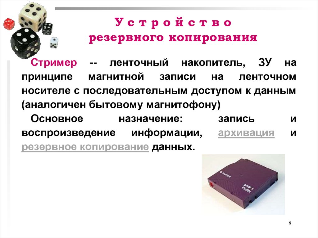 Запишите назначение. Ленточный накопитель Назначение. Резервное копирование информации презентация. Хранение данных на ленточных накопителях. Типы архивов резервного копирования данных.