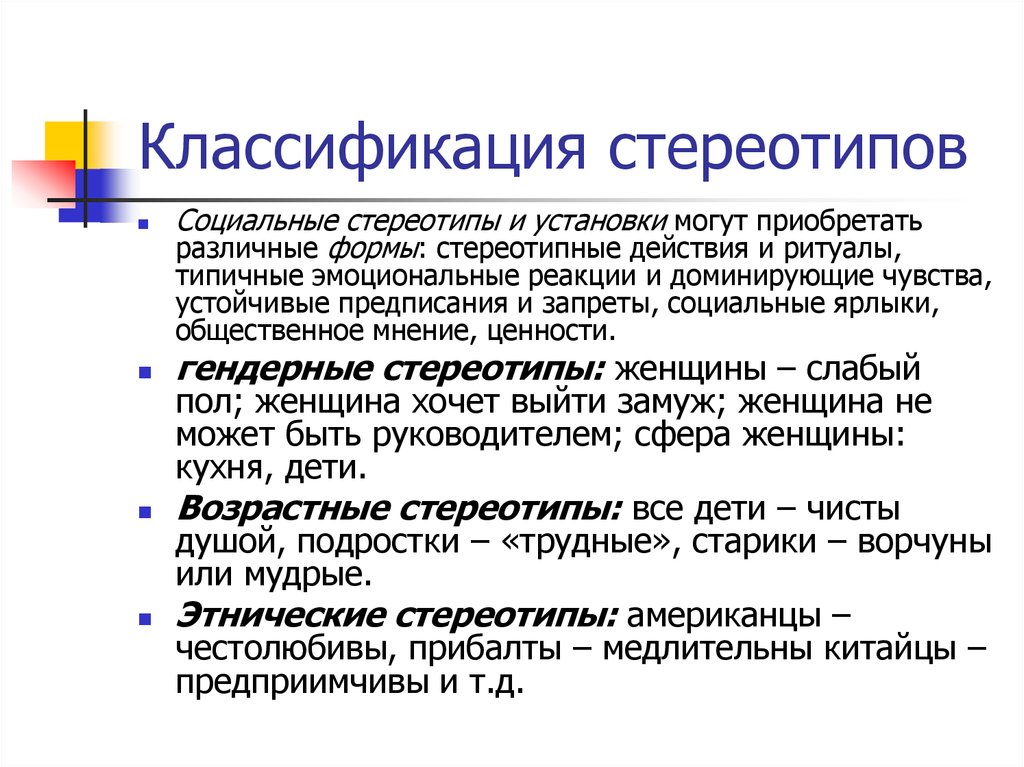 Примеры стереотипов. Классификация стереотипов. Классификация социальных стереотипов. Социально-психологические стереотипы. Виды стереотипов в психологии.