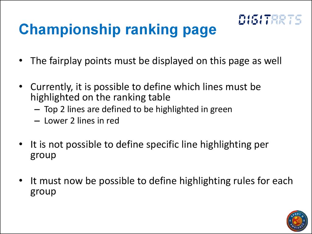 Championship ranking page