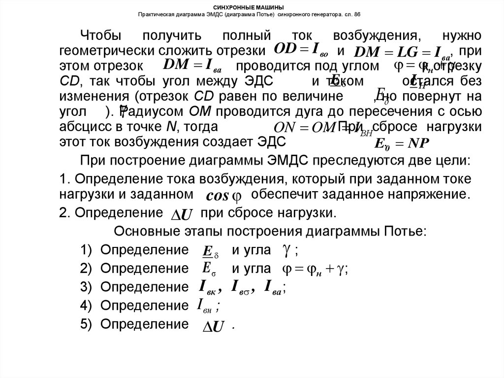 Диаграмма потье синхронного генератора