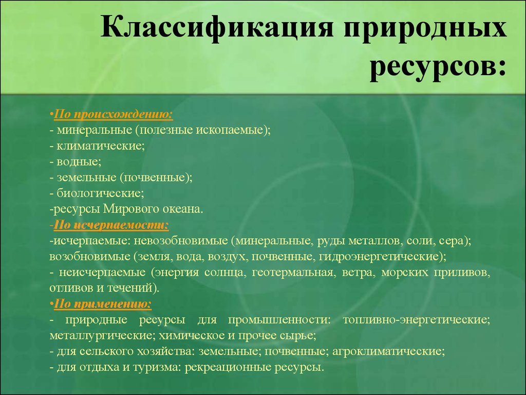 Природные ресурсы и их классификация презентация