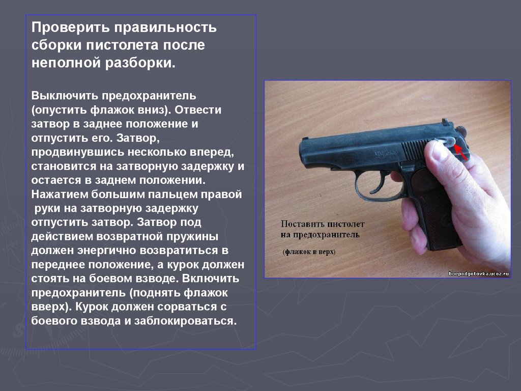 Разборка и сборка пистолета Макарова (ПМ):