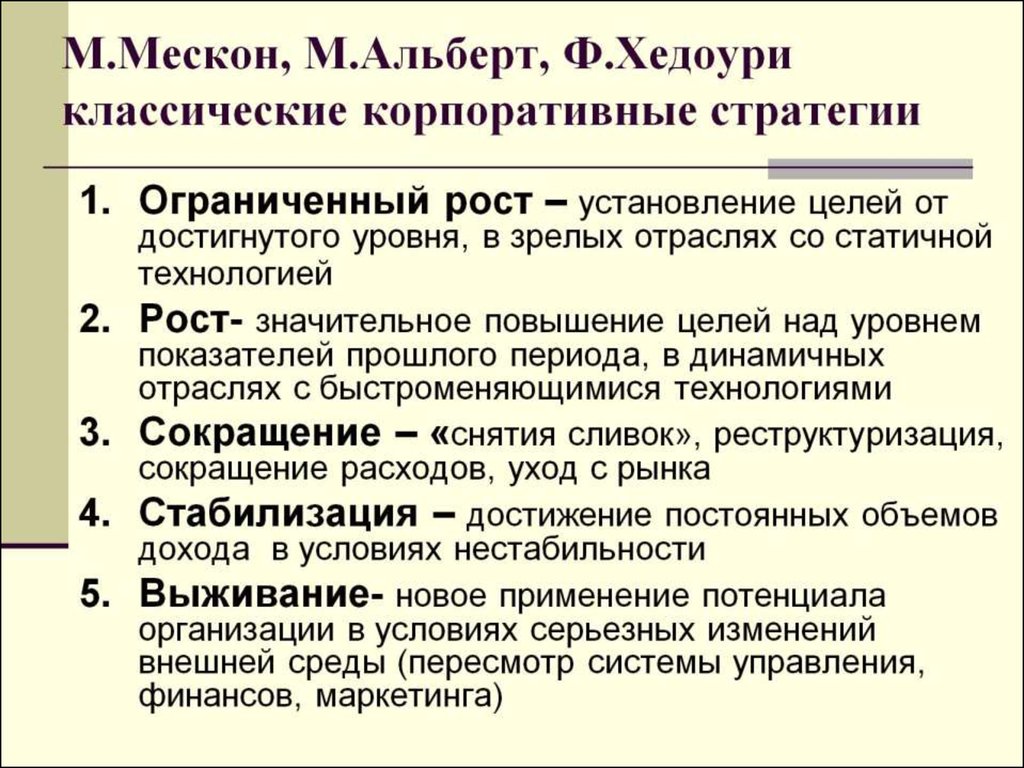 М.Мескон, М.Альберт, Ф.Хедоури классические корпоративные стратегии
