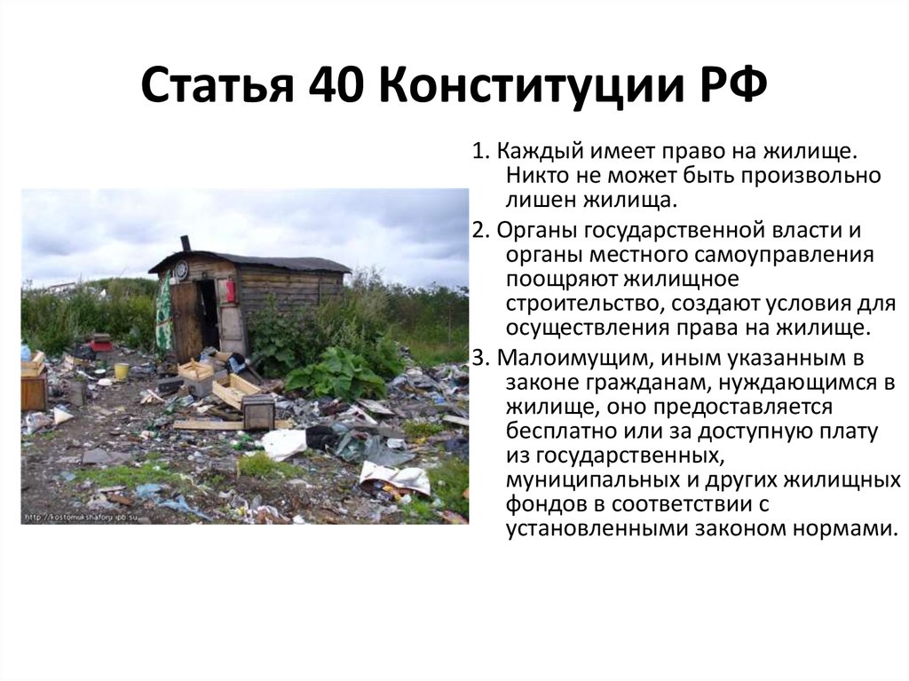 Статья 40. Ст 40 Конституции РФ право на жилище. Право на жилище Конституция РФ. Право на жилище статья. Статья Конституции на право жилища.