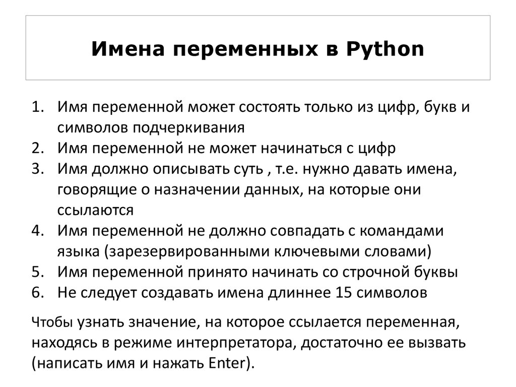 Имена переменных в Python