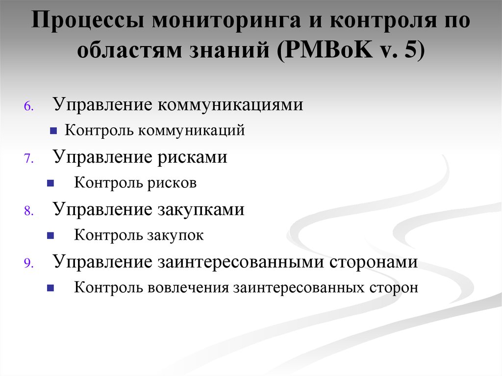 Процесс 5. Мониторинг процессов. Этапы процесса. Каковы этапы процесса контроля. Процессов коммуникации и контроля.