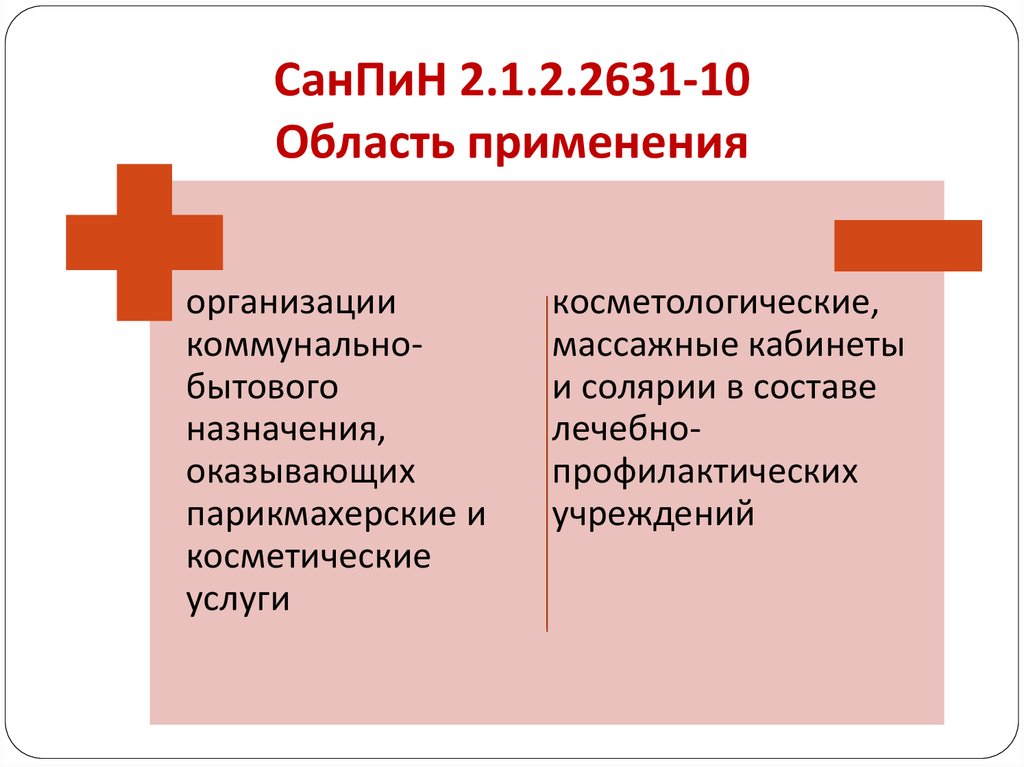 СанПиН 2.1.2.2631-10 Область применения