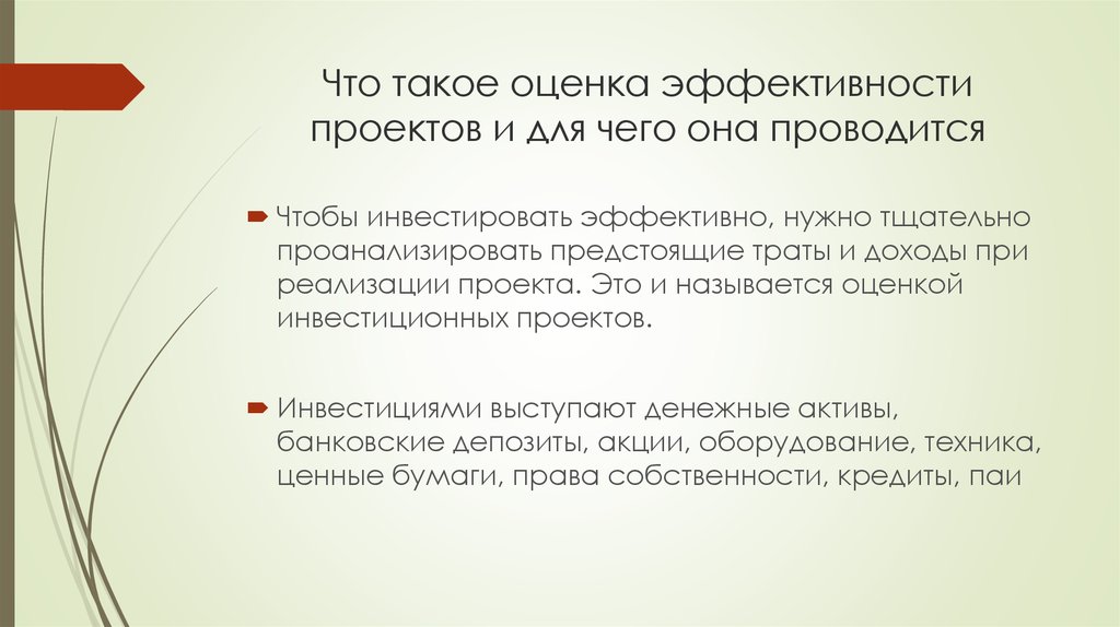 Оценка эффективности проекта заключается в тест с ответами