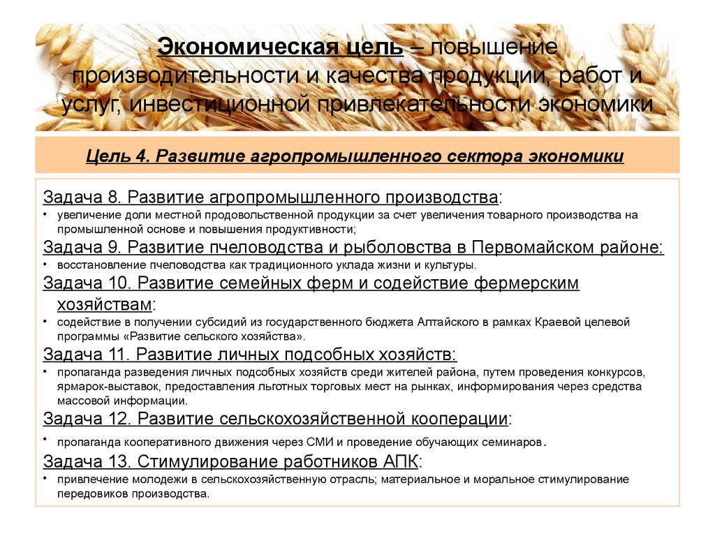 Цели экономического образования. Цели и задачи сельского хозяйства. Задачи развития сельского хозяйства. Цели муниципального хозяйства. Задачи развития АПК В районе.