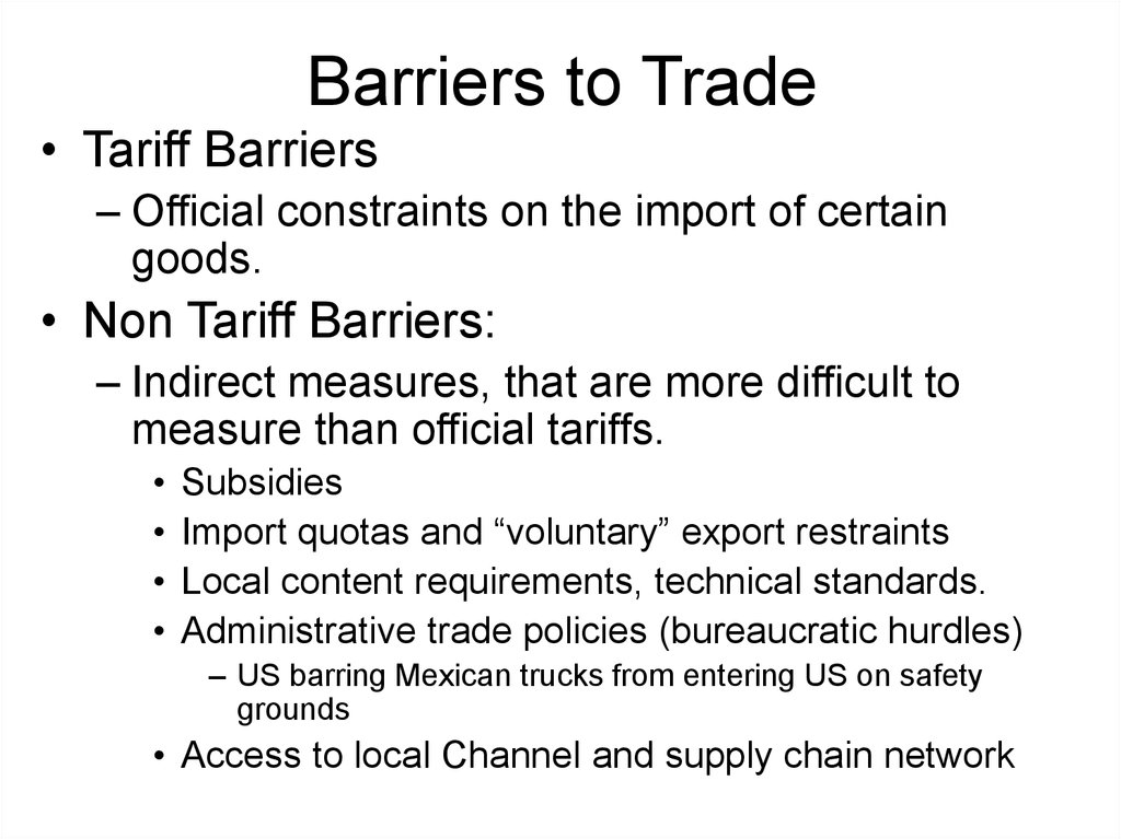 Barriers to Trade