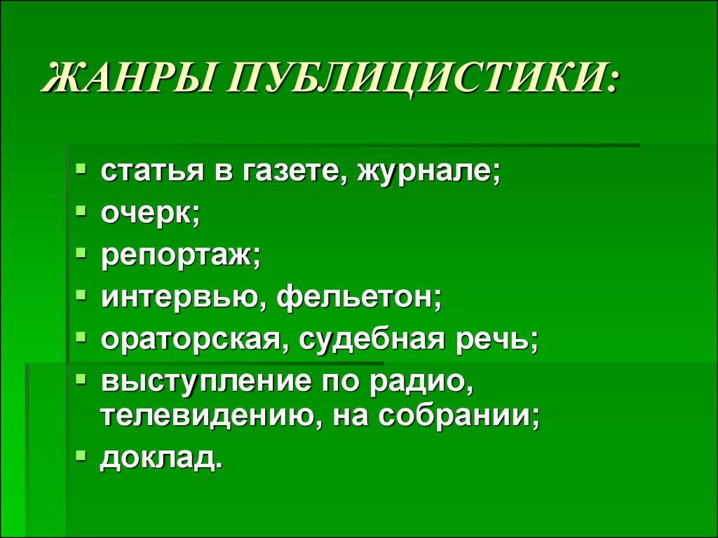 Основные Жанры Публицистич Стиля