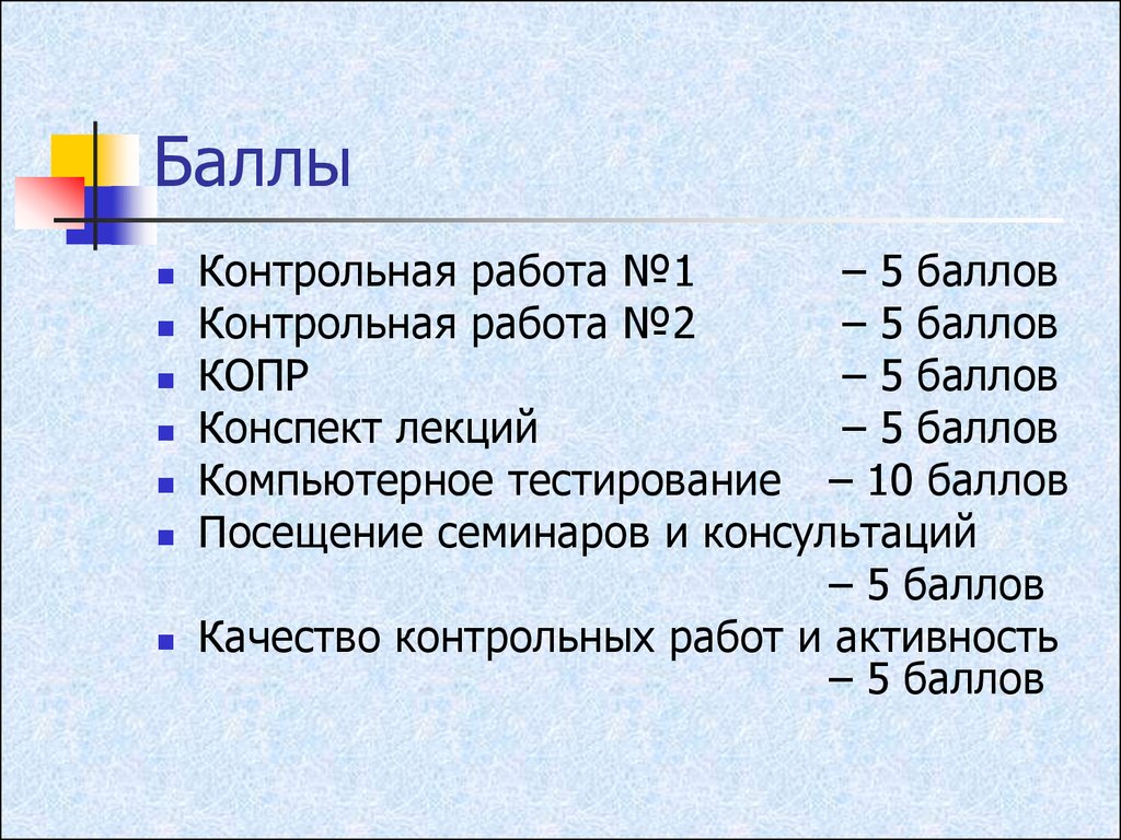 Контрольные баллы