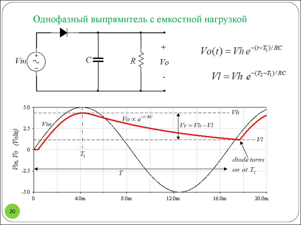 Работа схемы выпрямления на емкостную нагрузку