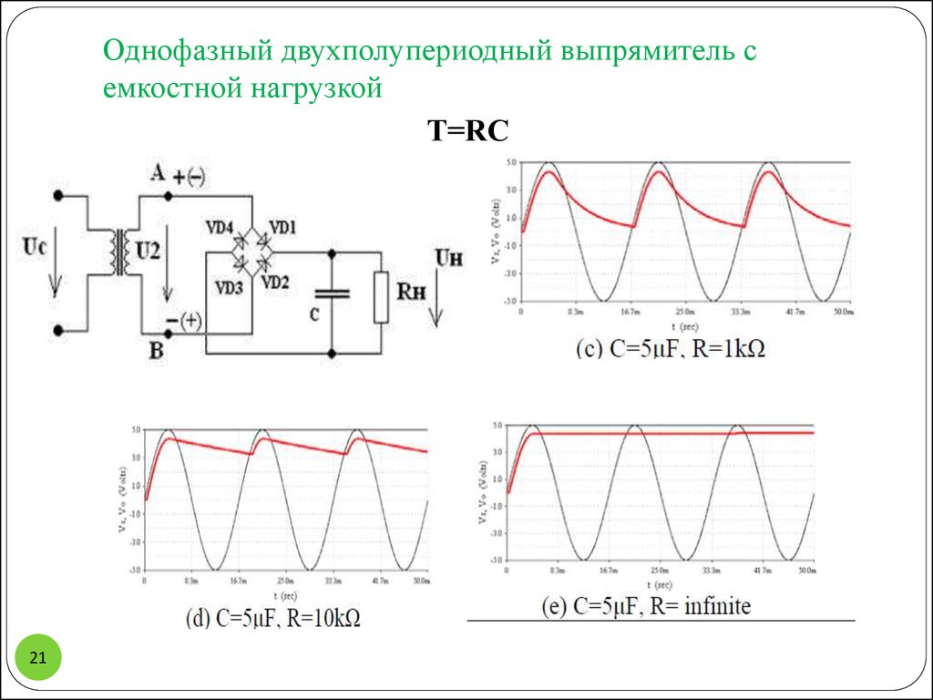 Схема однофазного двухполупериодного выпрямителя