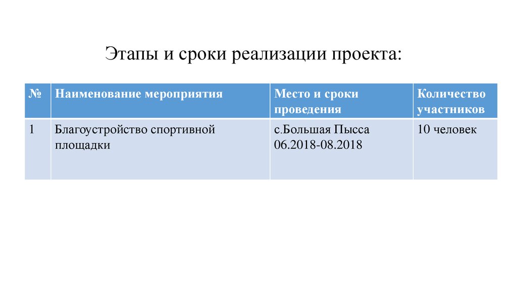 Сроки реализации проекта примеры