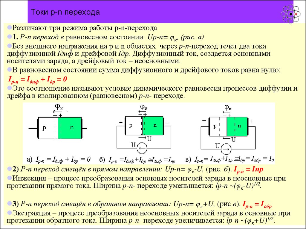 Токи ли. Диффузионный ток через p-n переход. Ток через PN переход. Ток в p-n переходе. Ток через p-n переход.