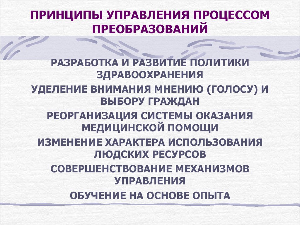 Политика здравоохранения. Принципы менеджмента в здравоохранении. Принципы управления организацией 21 века. Реструктуризация системы здравоохранения. Принципы менеджмента в медицине.