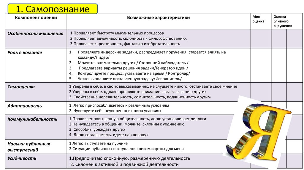 Компоненты оценки. Возможные характеристики мегаобщества.