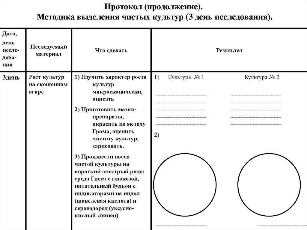 Схема выделения чистой культуры по дням