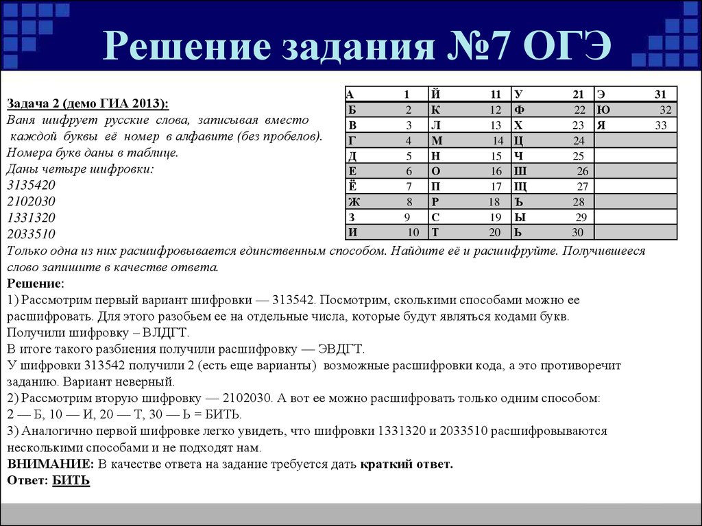 Том что можно расшифровать. ОГЭ расшифровка. ОГЭ как расшифровывается результат. ГИА задания. 7 Задание ОГЭ решение.