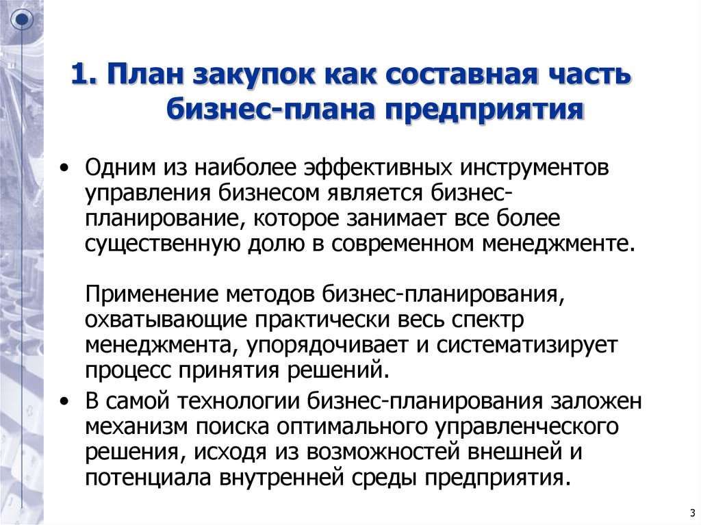 Составные части бизнес плана