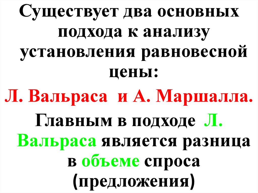 Предложения с существующими. Два основных подхода к анализу установления равновесной цены.