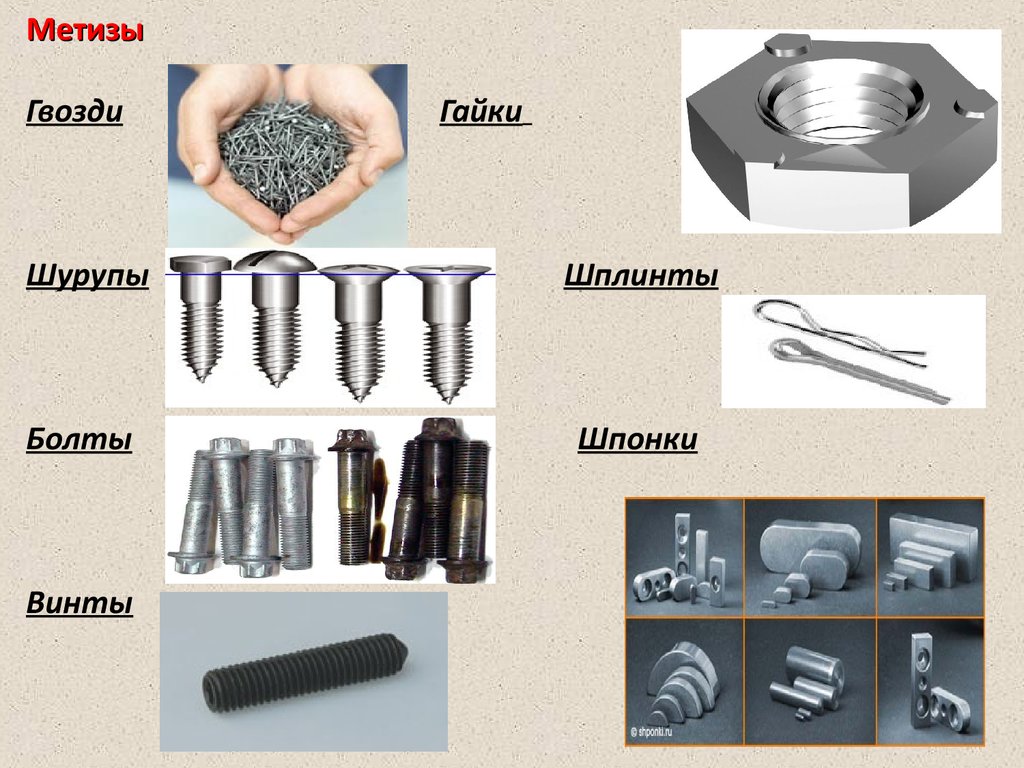 Основа металла. Гвозди шурупы гайки. Болт со шпонкой. Шпилька шпонка шплинт. Установочные болты шпонка.