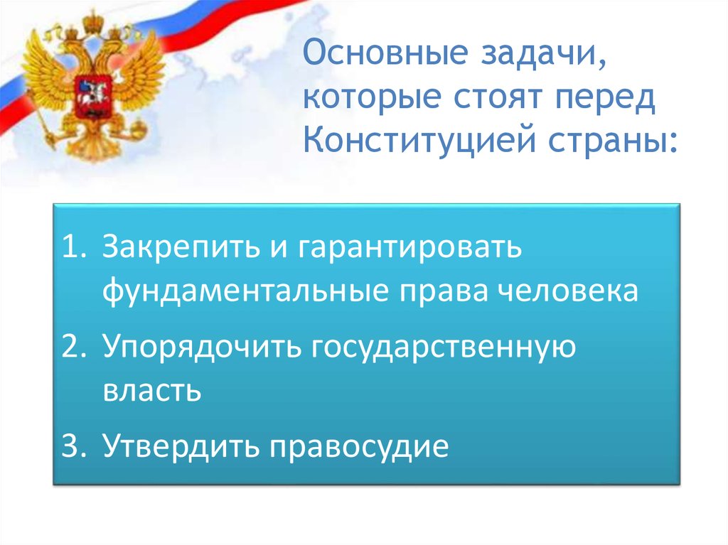 Задачи стоящие перед конституцией. Основные задачи Конституции. Главные задачи Конституции. Главные задачи Конституции РФ. Главная задача Конституции РФ.