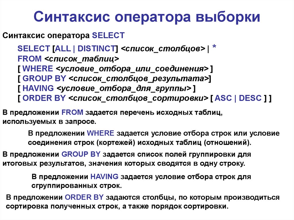 Синтаксис sql
