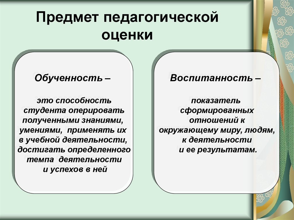 Предмет оценки. Предмет педагогической оценки. Способы педагогического оценивания. Функции педагогической оценки. Объект оценки это в педагогике.