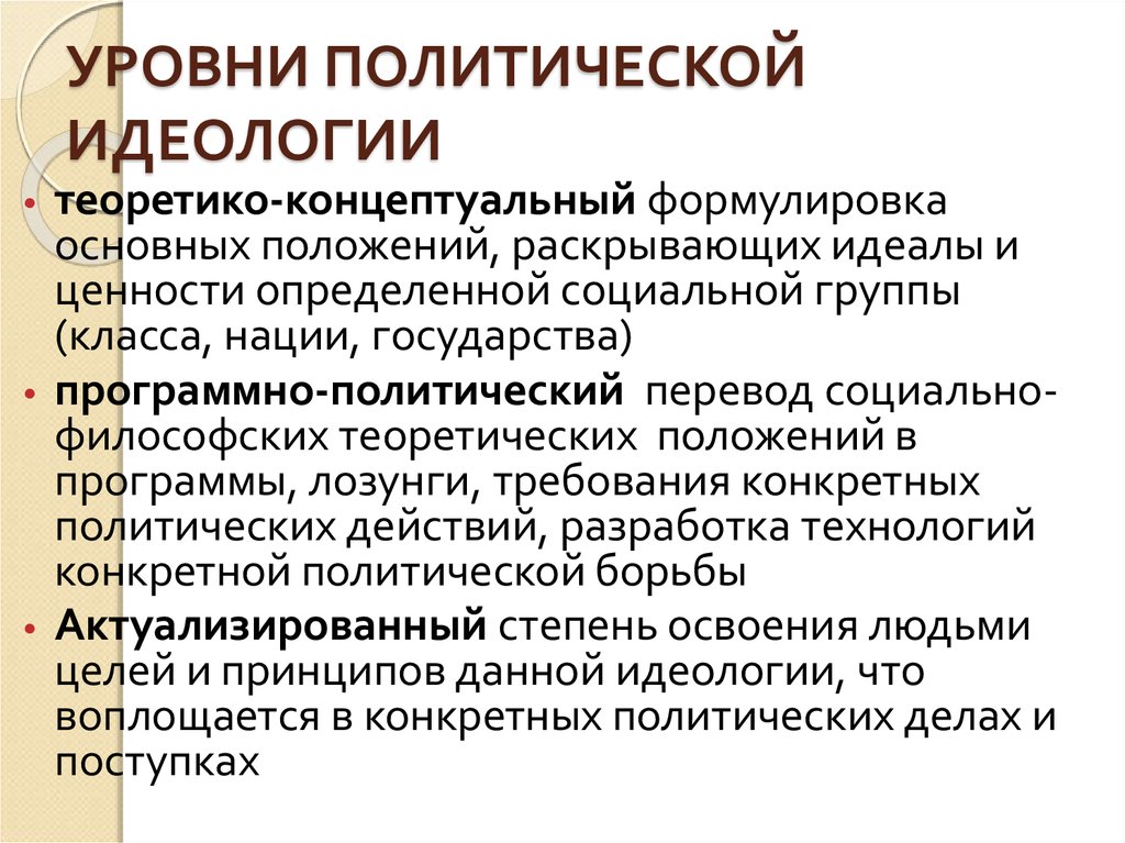 Политическая идеология государства. Этапы формирования идеологии теоретико концептуальный. Уровни политической идеологии. Уровни функционирования идеологии. Уровни функционирования политической идеологии.