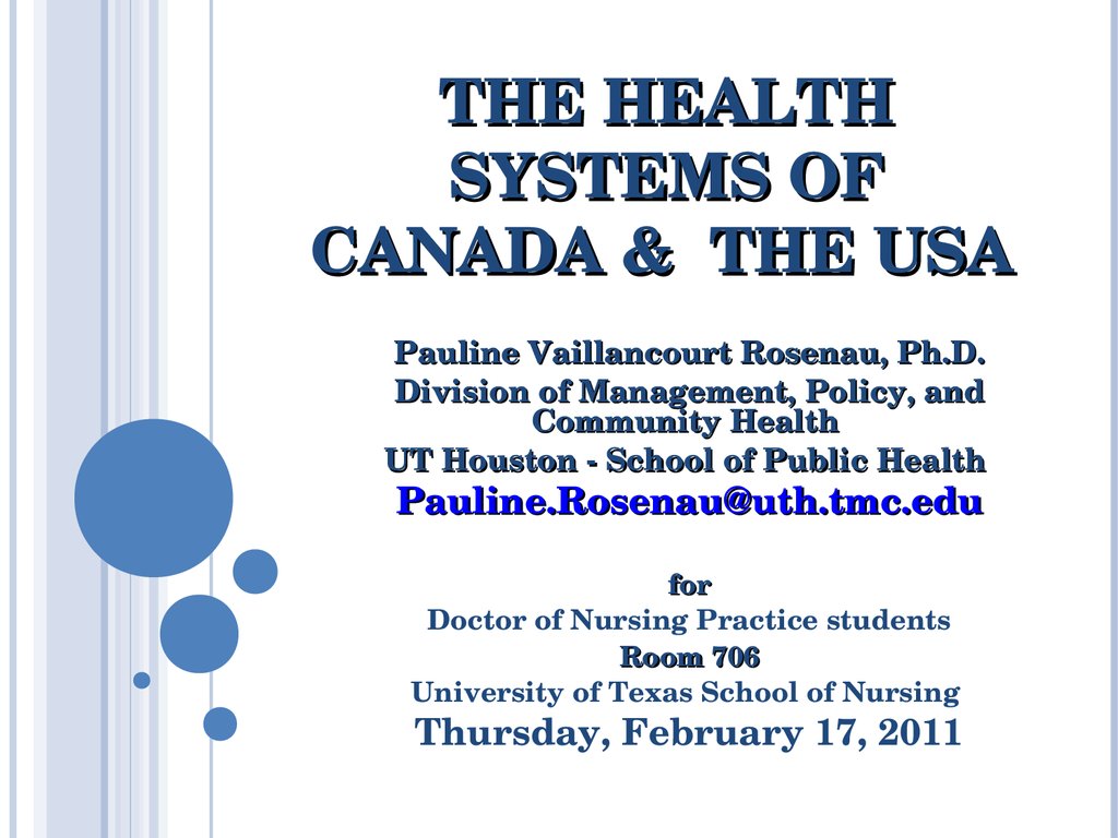 The Health systems of Canada & the USA