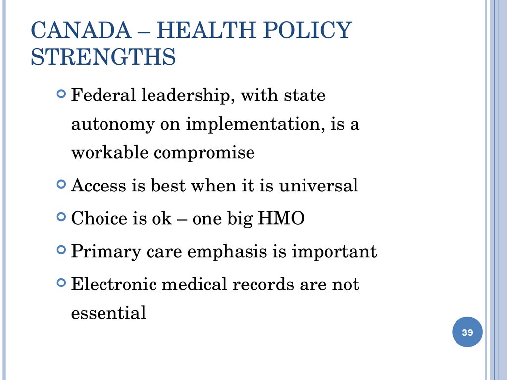 Canada – Health Policy strengths