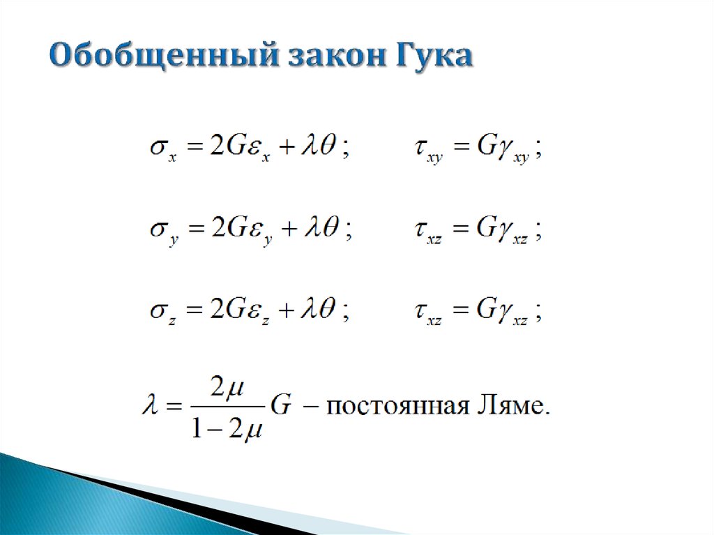 Закон обобщение. Обобщенный закон Гука формула. Обобщенный закон Гука формулировка. Обобщение закона Гука. Обобщенный закон Гука сопромат.