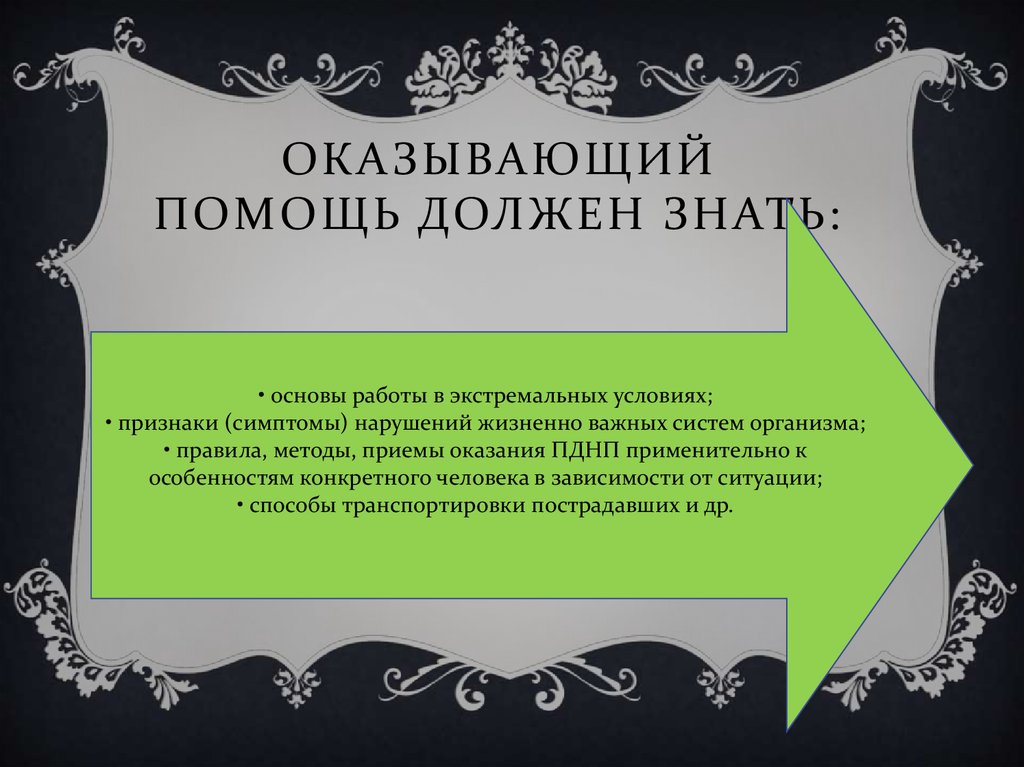 Помощь должна. Оказывающий помощь должен знать. Необходима помощь.