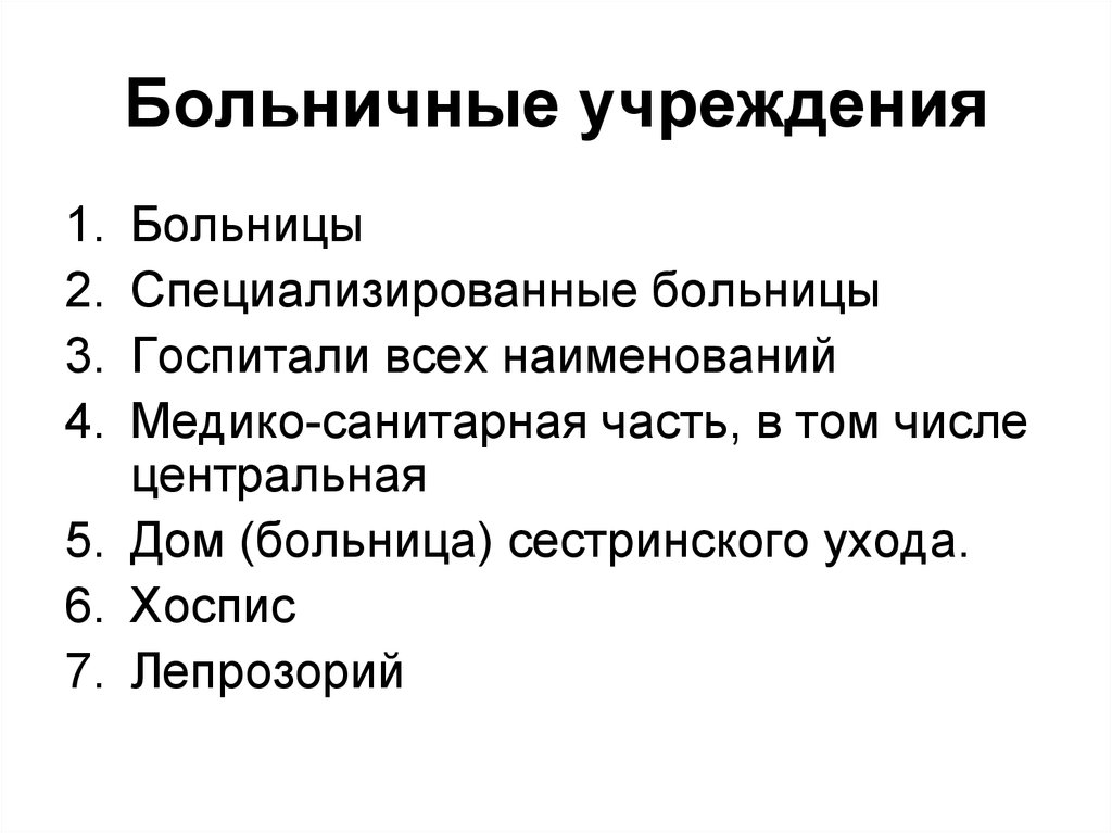 Больничные организации это. Виды больничных организаций. Основные виды больничных организаций. Виды больничных учреждений. Классификация больничных учреждений.